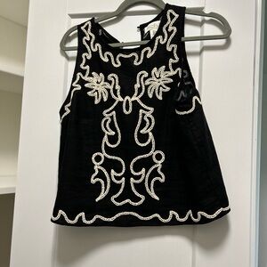 Rachel Zoe Black and White Embroidered Tank Top